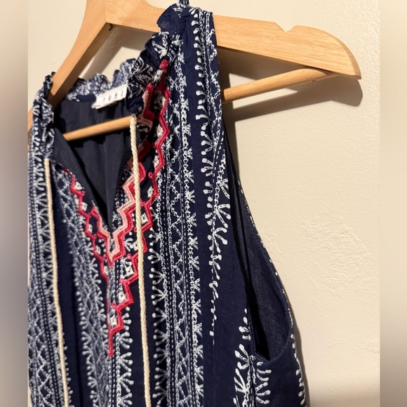 Anthropologie THML Navy, Red & White Embroidered Swing Dress Tassel Accents Med - Picture 6 of 14